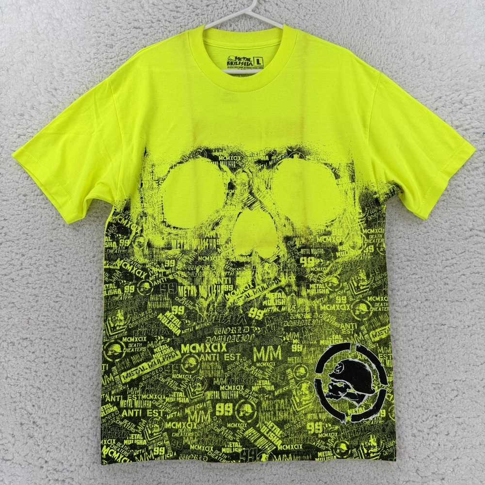 Metal Mulisha Mens Large Yellow Skull Silence Graphic Tee T-Shirt M455S18408 NWT